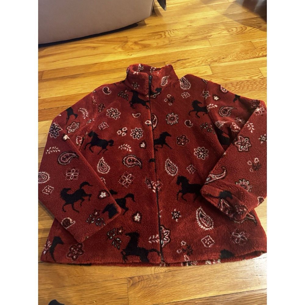 Women's Vintage State Line Tack Fleece Horse AOP Jacket Full Zip Black Diamond S